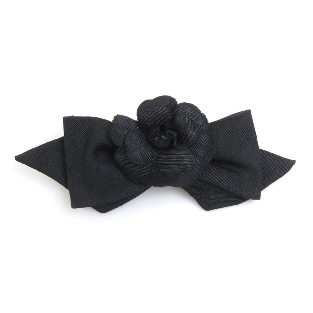 Chanel CHANEL Barrette Camellia Ribbon Canvas Black Women's e62111i